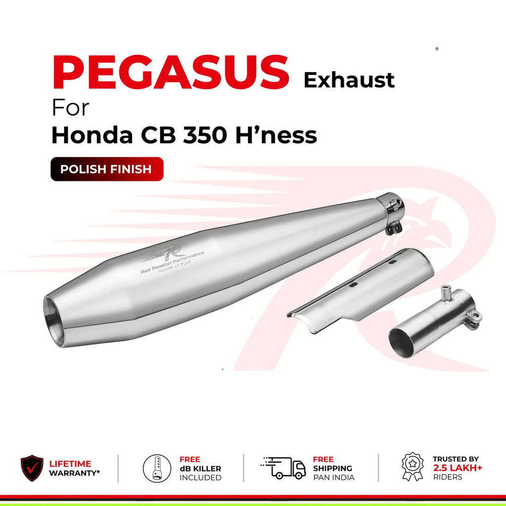 RRP Pegasus Exhaust for Honda H'ness CB350 | Black & Polish | SS304 Stainless Steel