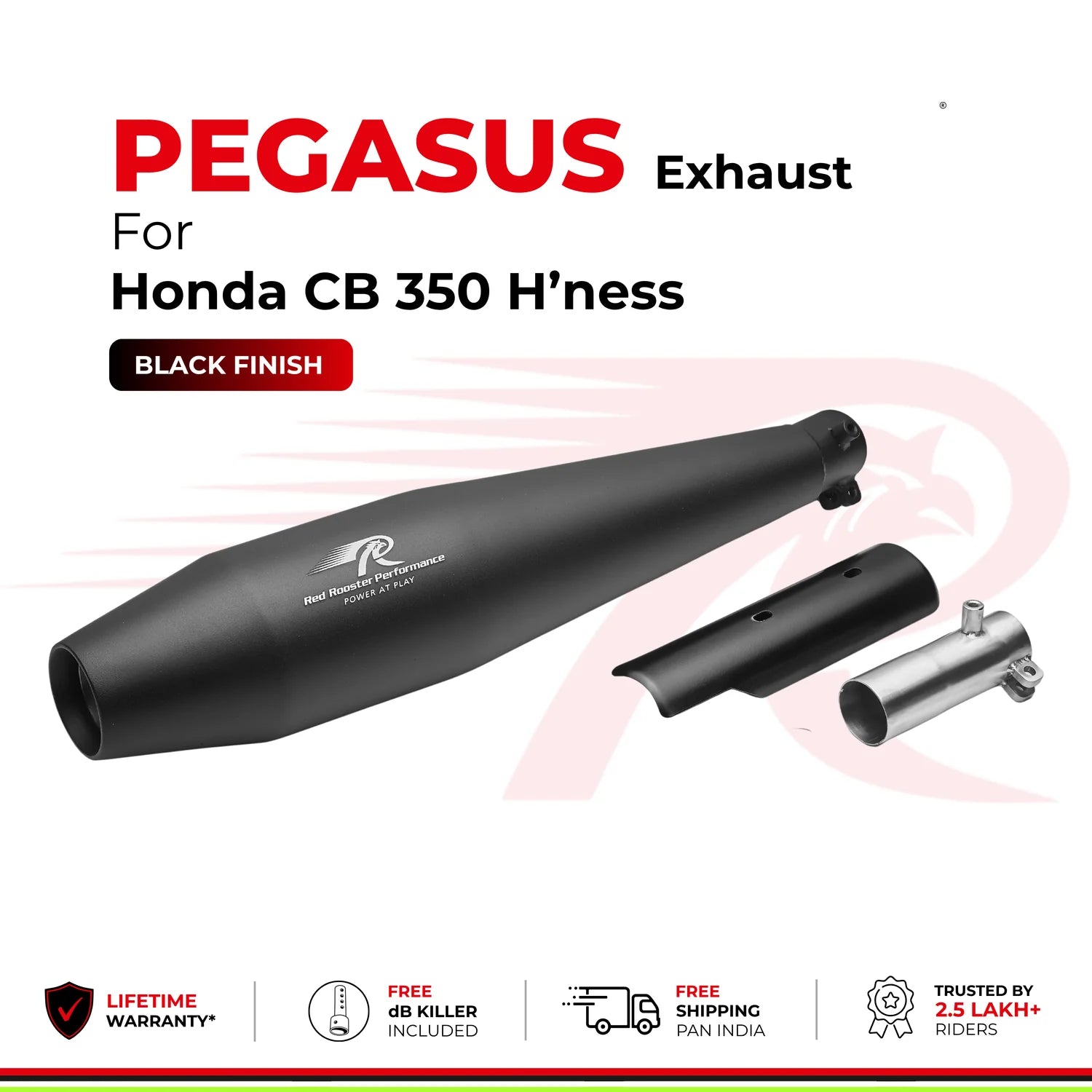 RRP Pegasus Black Exhaust for Honda H'ness CB350 (RS) | SS304 Black & Stainless Steel