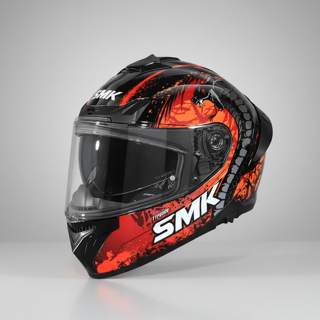 SMK Typhoon Reptile Full Face Helmet | ECE 22.06 Certified Sport Touring Helmet - Grps (MA273)