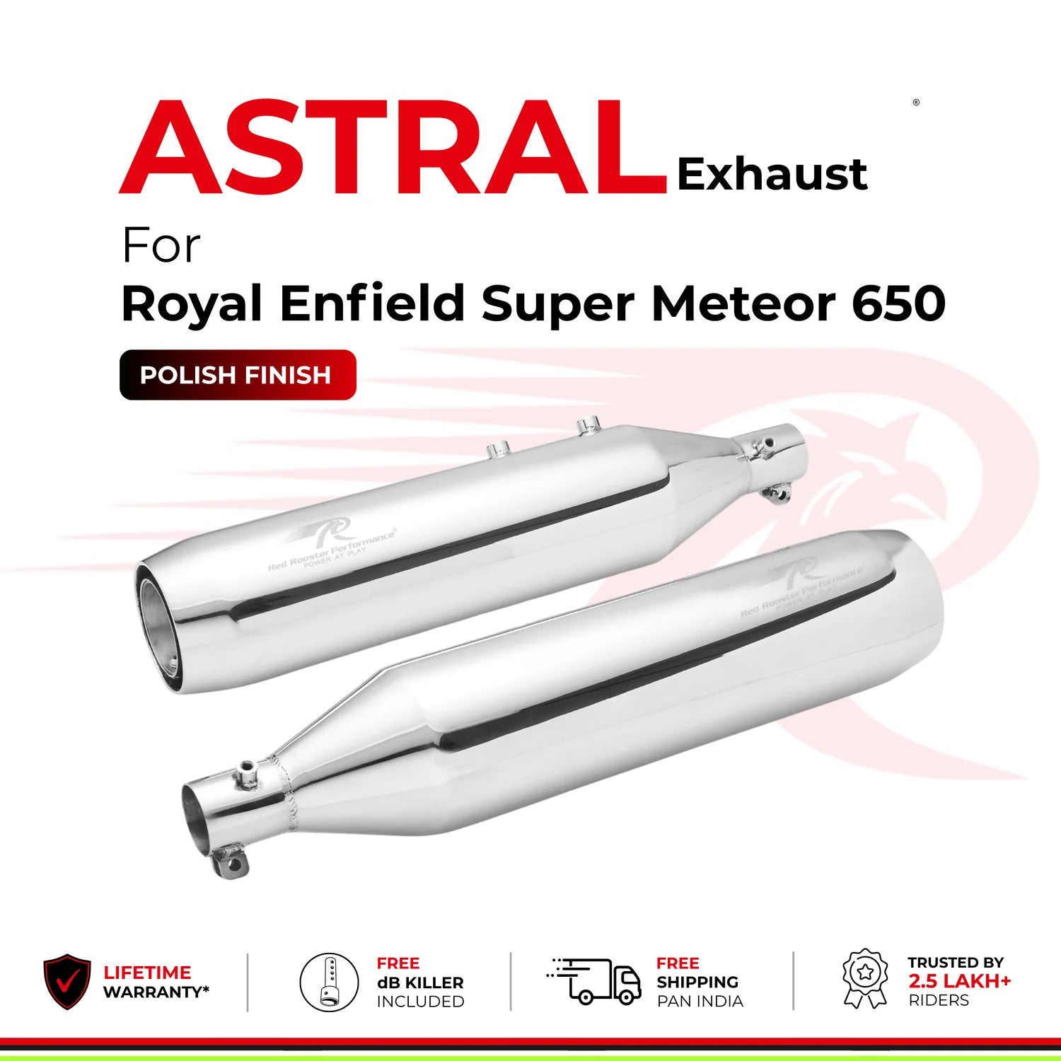 Red Rooster Performance Astral Exhaust for Royal Enfield Super Meteor 650 – Polish Finish