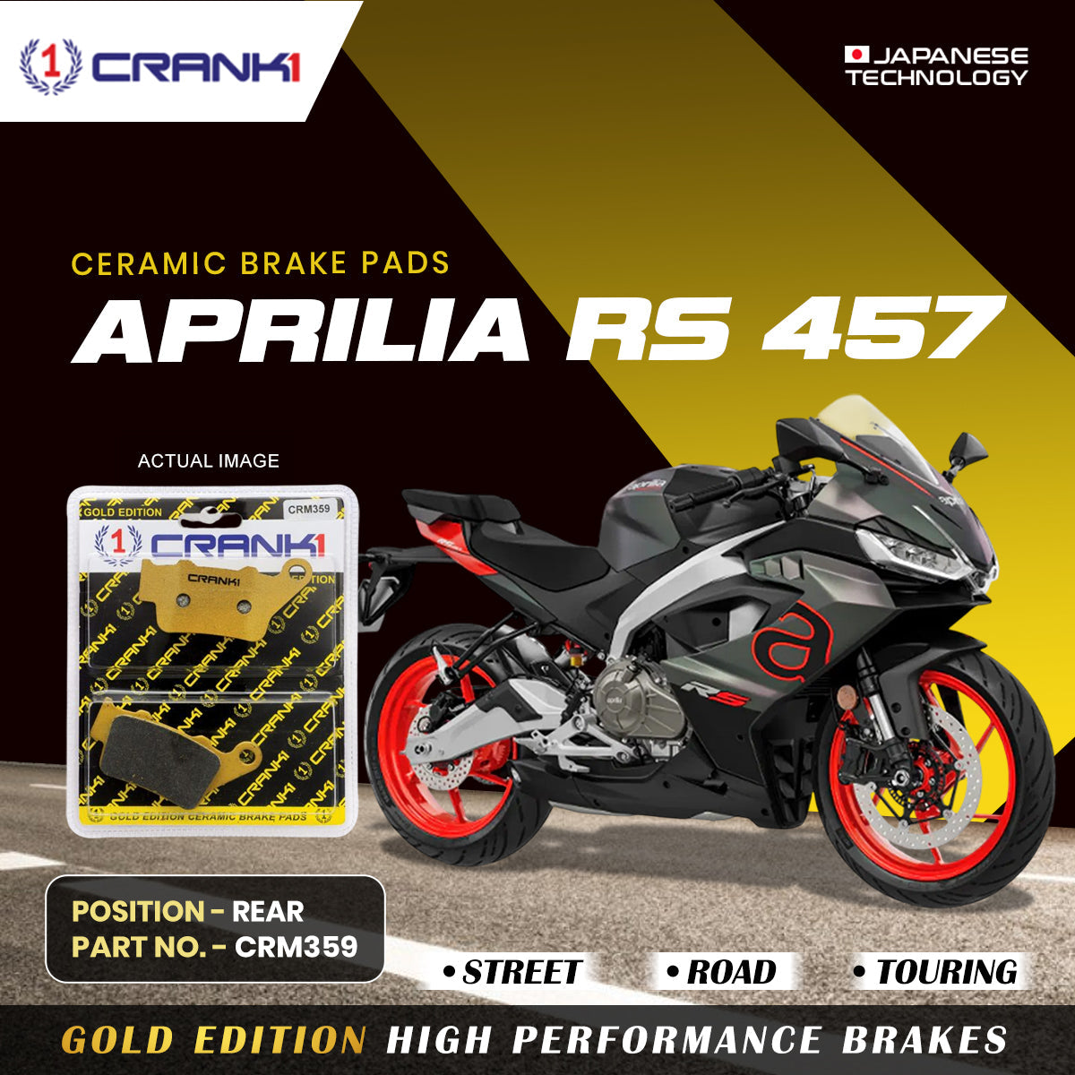 Ceramic Brake Pads For Aprilia RS 457 - Rear - CRM359 - 1 Set - CRANK1