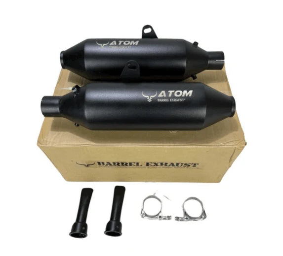 Barrel ATOM 2.0 Slip-On Exhaust for Royal Enfield Interceptor 650 & Continental GT 650 | SS304 Stainless Steel - Mirror & Black