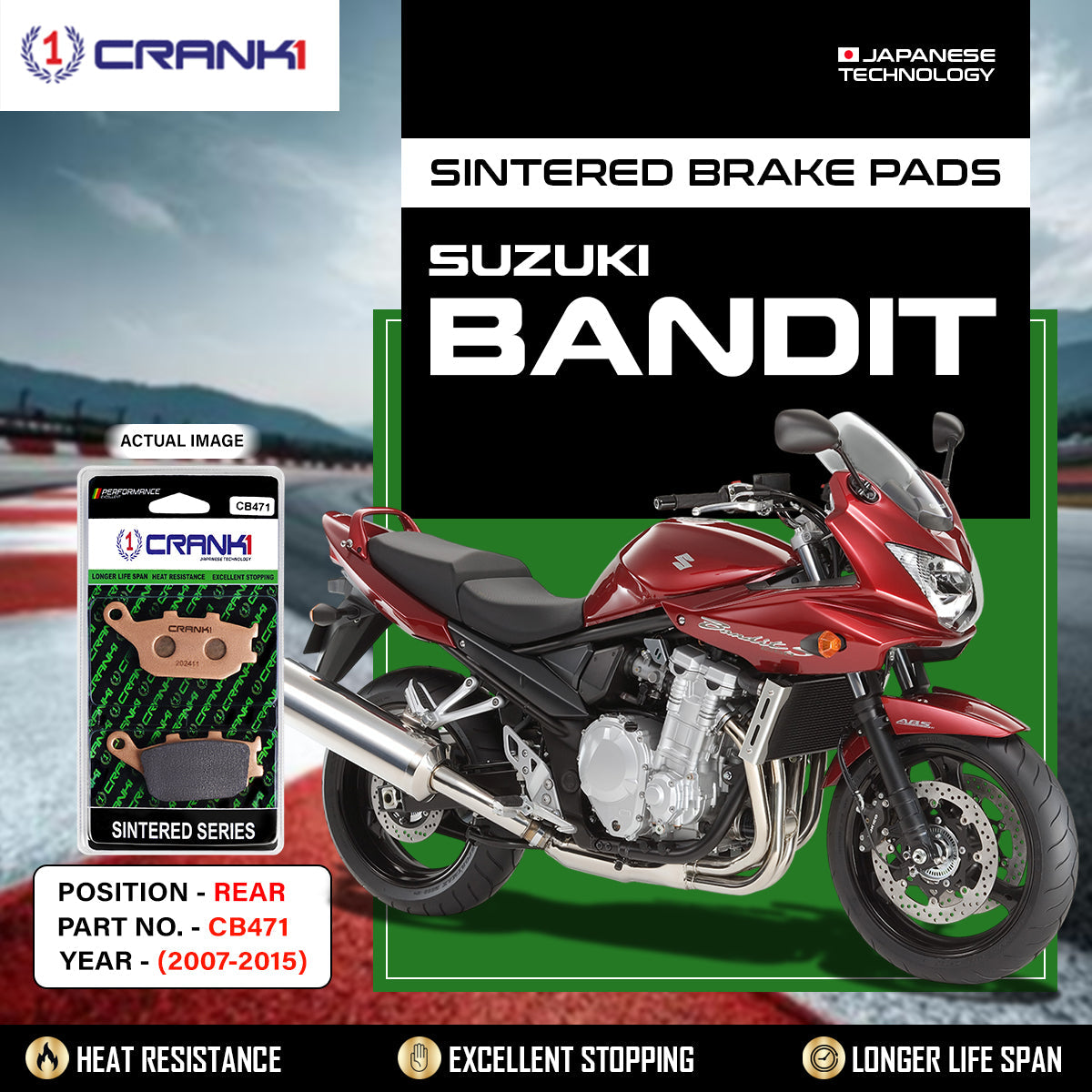 Sintered Brake Pads For Suzuki Bandit (2007-2015) - Rear - CB471 - 1 Set - CRANK1