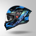 Studds Helios Effect Full Face Helmet- BLACK & CHAMELEON BLUE | ISI & DOT Certified Dual Visor Motorcycle Helmet