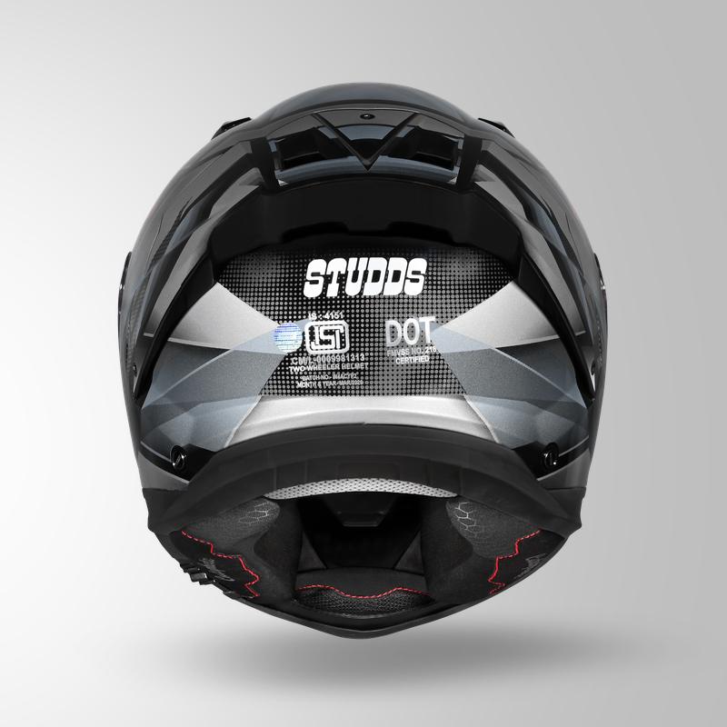 Studds Helios Effect Full Face Helmet- BLACK & GREY | ISI & DOT Certified Dual Visor Motorcycle Helmet