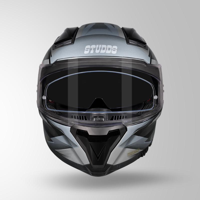 Studds Helios Effect Full Face Helmet- BLACK & GREY | ISI & DOT Certified Dual Visor Motorcycle Helmet