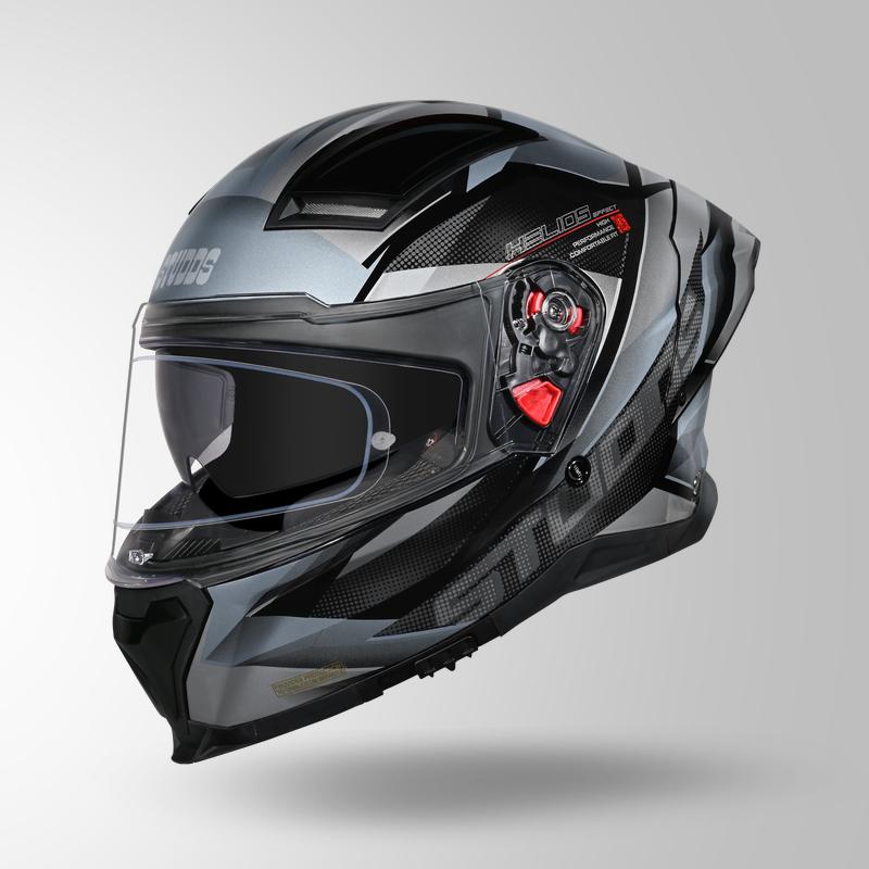Studds Helios Effect Full Face Helmet- BLACK & GREY | ISI & DOT Certified Dual Visor Motorcycle Helmet
