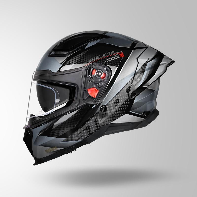 Studds Helios Effect Full Face Helmet- BLACK & GREY | ISI & DOT Certified Dual Visor Motorcycle Helmet