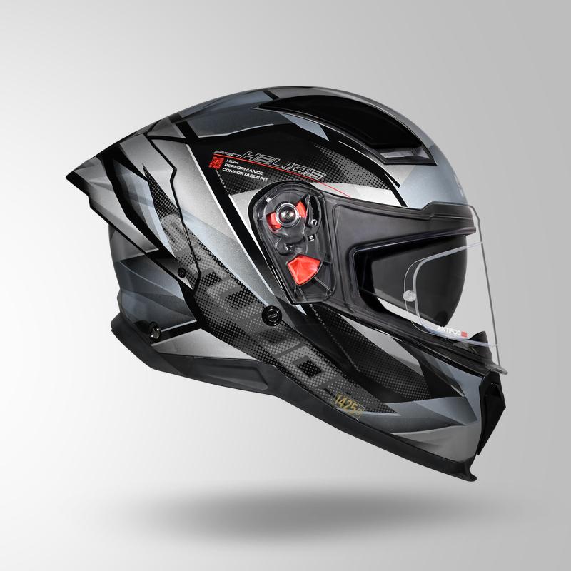 Studds Helios Effect Full Face Helmet- BLACK & GREY | ISI & DOT Certified Dual Visor Motorcycle Helmet