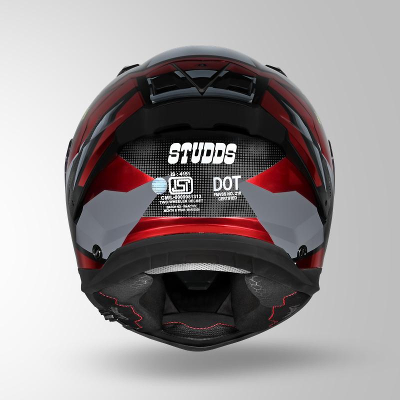 Studds Helios Effect Full Face Helmet- BLACK & RED WITH METALLIC FOIL | ISI & DOT Certified Dual Visor Motorcycle Helmet