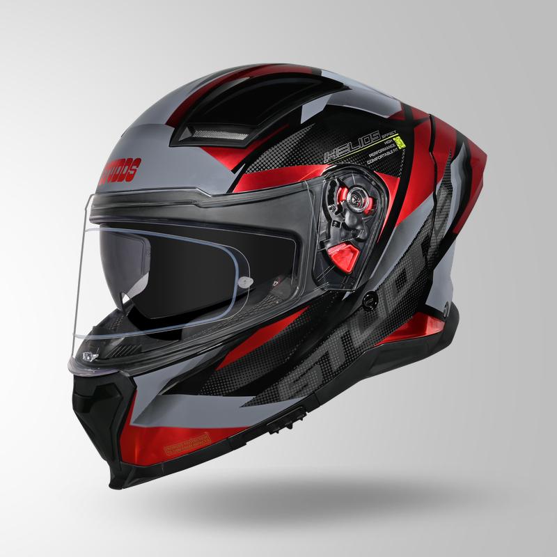 Studds Helios Effect Full Face Helmet- BLACK & RED WITH METALLIC FOIL | ISI & DOT Certified Dual Visor Motorcycle Helmet