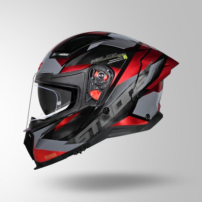 Studds Helios Effect Full Face Helmet- BLACK & RED WITH METALLIC FOIL | ISI & DOT Certified Dual Visor Motorcycle Helmet