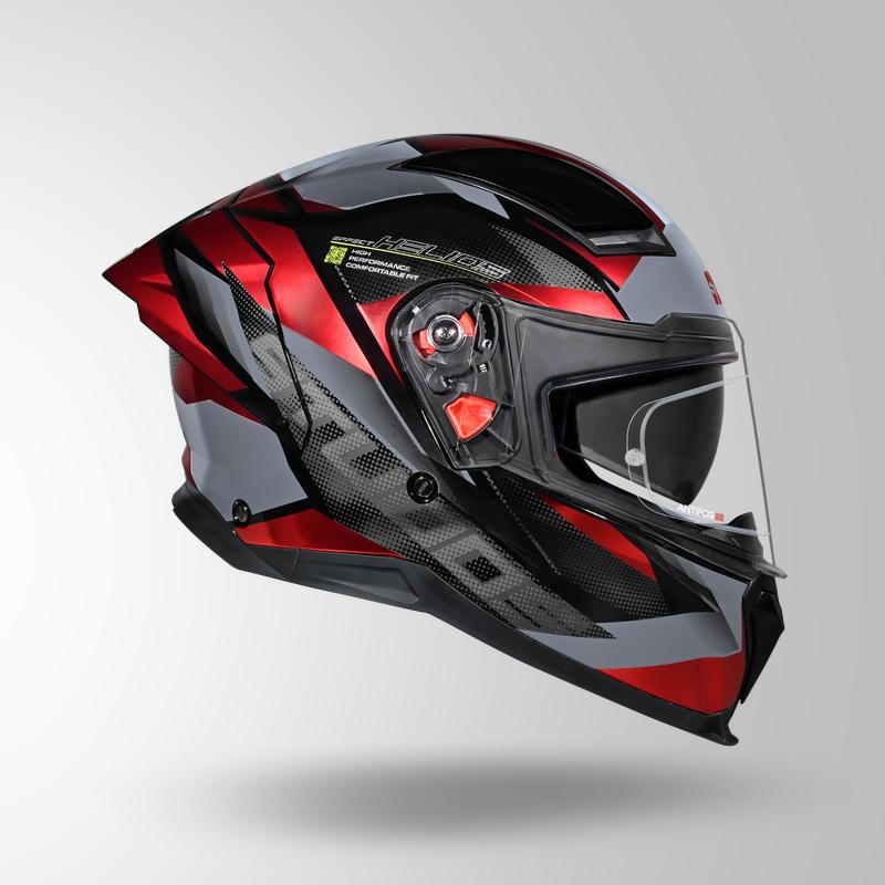 Studds Helios Effect Full Face Helmet- BLACK & RED WITH METALLIC FOIL | ISI & DOT Certified Dual Visor Motorcycle Helmet