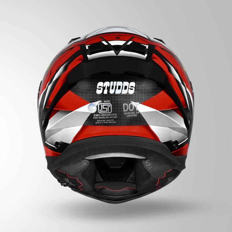 Studds Helios Effect Full Face Helmet- BLACK / WHITE & RED | ISI & DOT Certified Dual Visor Motorcycle Helmet