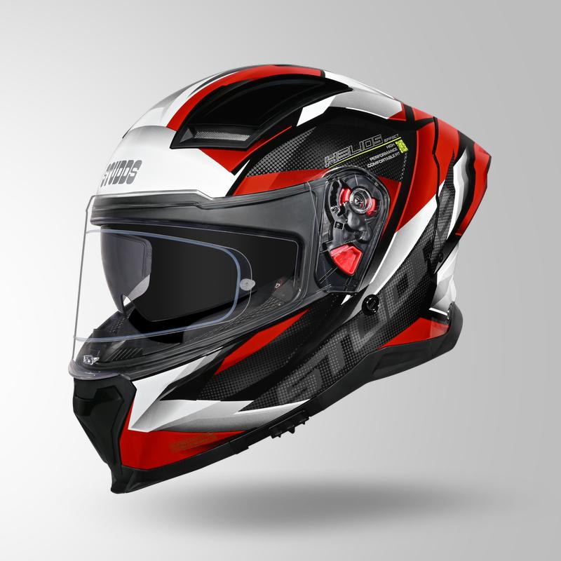 Studds Helios Effect Full Face Helmet- BLACK / WHITE & RED | ISI & DOT Certified Dual Visor Motorcycle Helmet