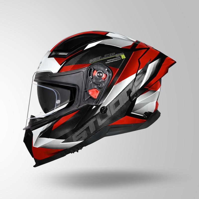 Studds Helios Effect Full Face Helmet- BLACK / WHITE & RED | ISI & DOT Certified Dual Visor Motorcycle Helmet