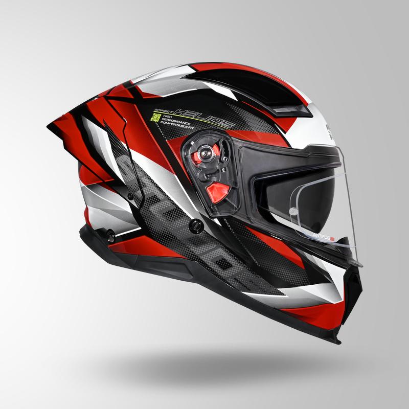 Studds Helios Effect Full Face Helmet- BLACK / WHITE & RED | ISI & DOT Certified Dual Visor Motorcycle Helmet