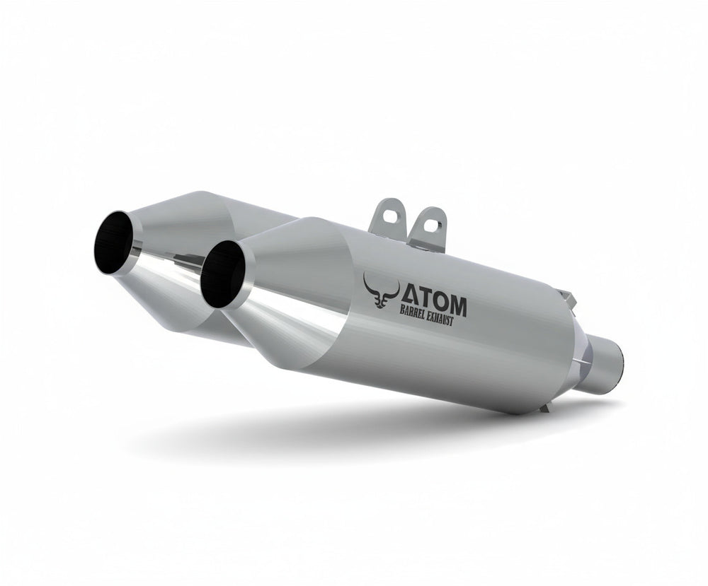 Barrel ATOM 2.0 Slip-On Exhaust for Royal Enfield Interceptor 650 & Continental GT 650 | SS304 Stainless Steel - Mirror & Black