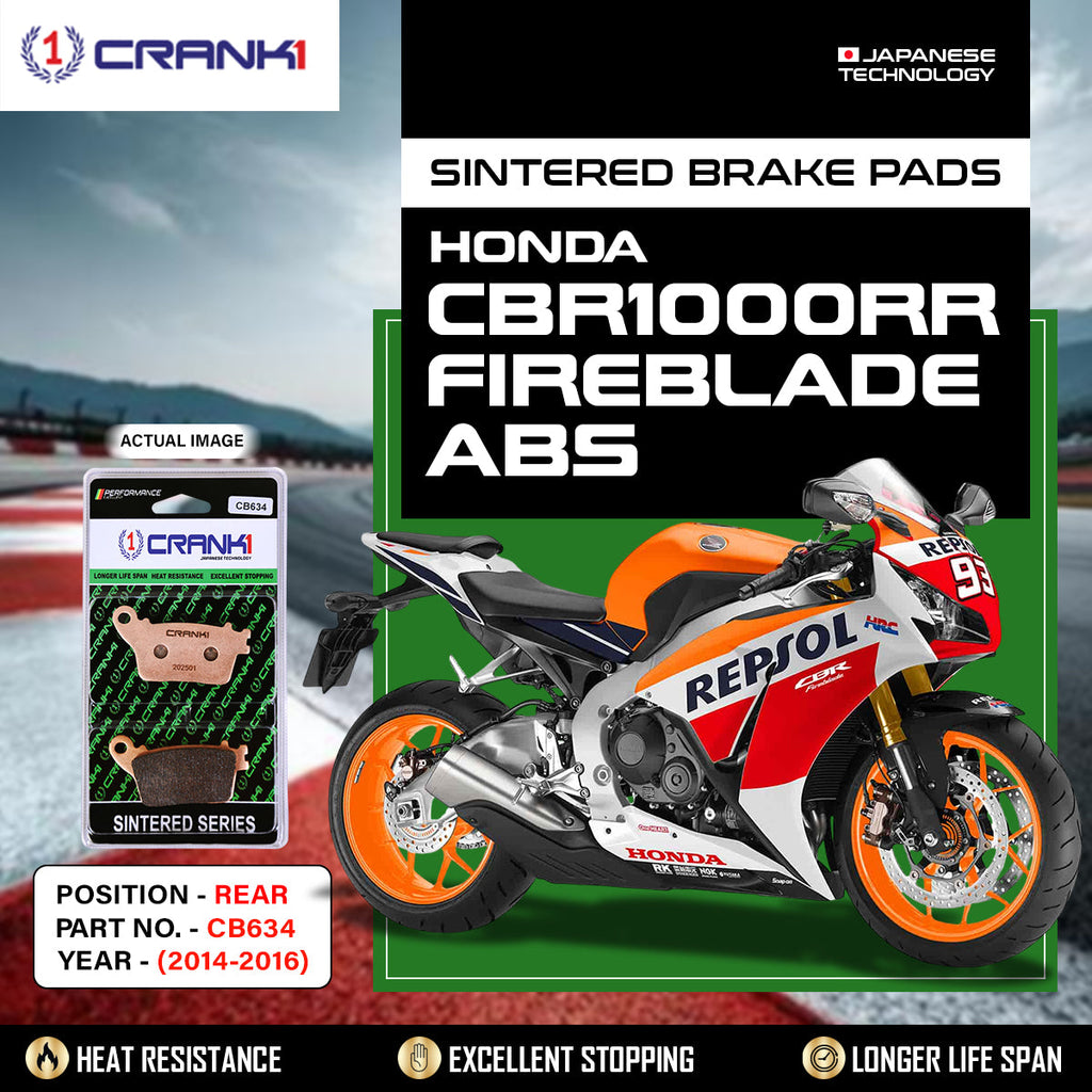 Sintered Brake Pads For Honda CBR1000RR Abs Fireblade (2014-2016) - Rear - CB634 - 1 Set - CRANK1