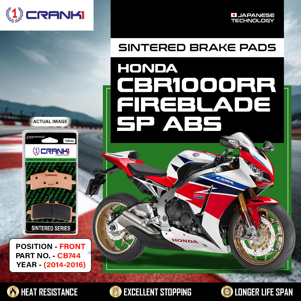 Sintered Brake Pads For Honda CBR1000RR Abs Fireblade SP (2014-2016) - Front - CB744 - 2 Sets - CRANK1