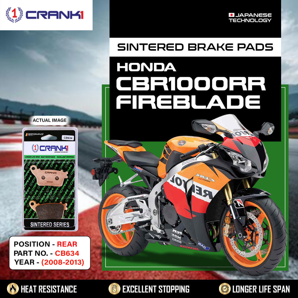 Sintered Brake Pads For Honda CBR1000RR Fireblade (2008-2013) - Rear - CB634 - 1 Set - CRANK1