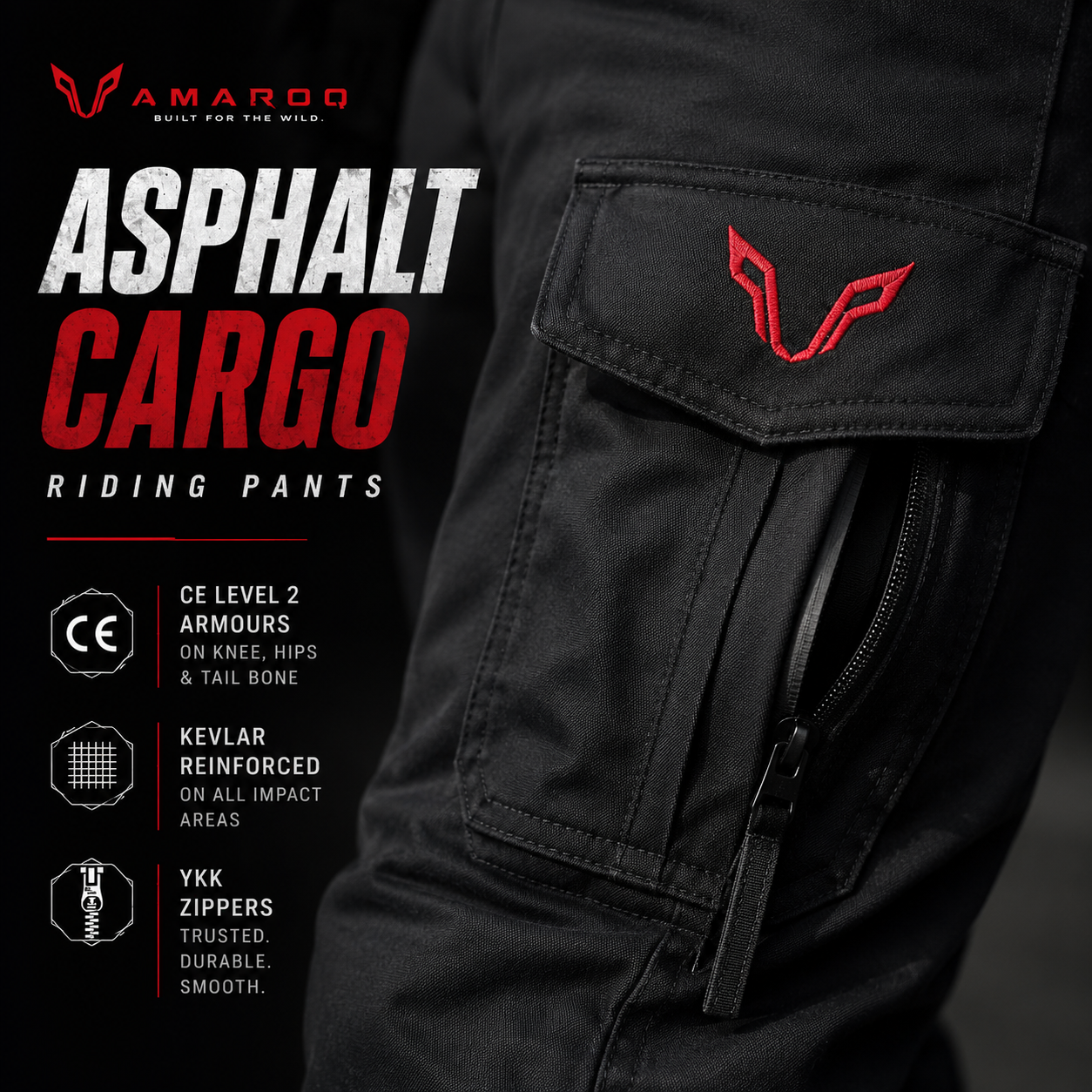 AMAROQ Asphalt Riding Cargo | Premium Motorcycle Riding Cargos with Kevlar and CE Level 2 Armor Protection