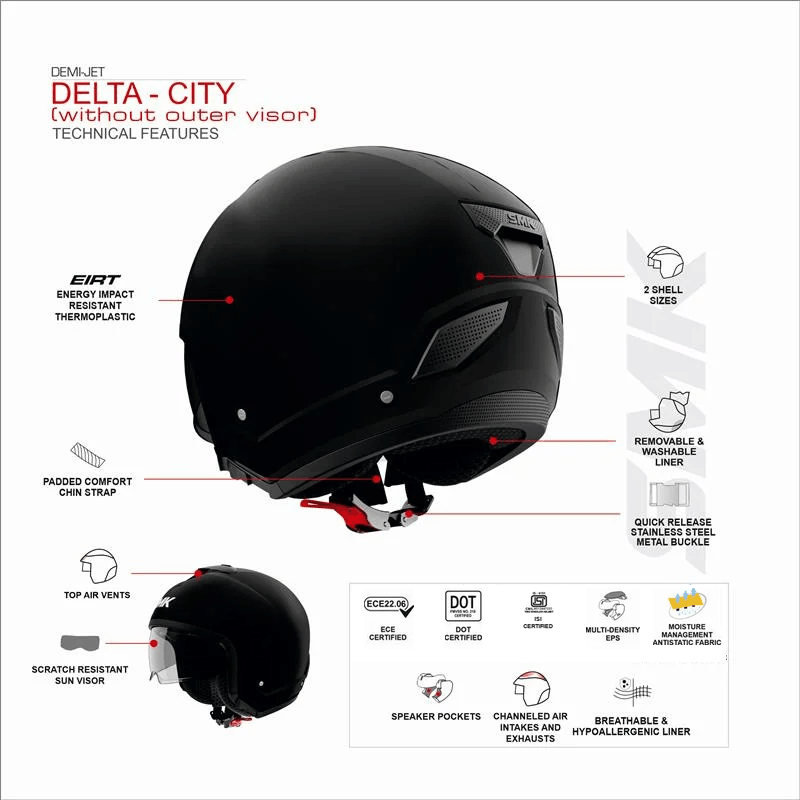 SMK Delta City Solid Open Face Helmet | ECE 22.06 Certified - Grey (MA600)