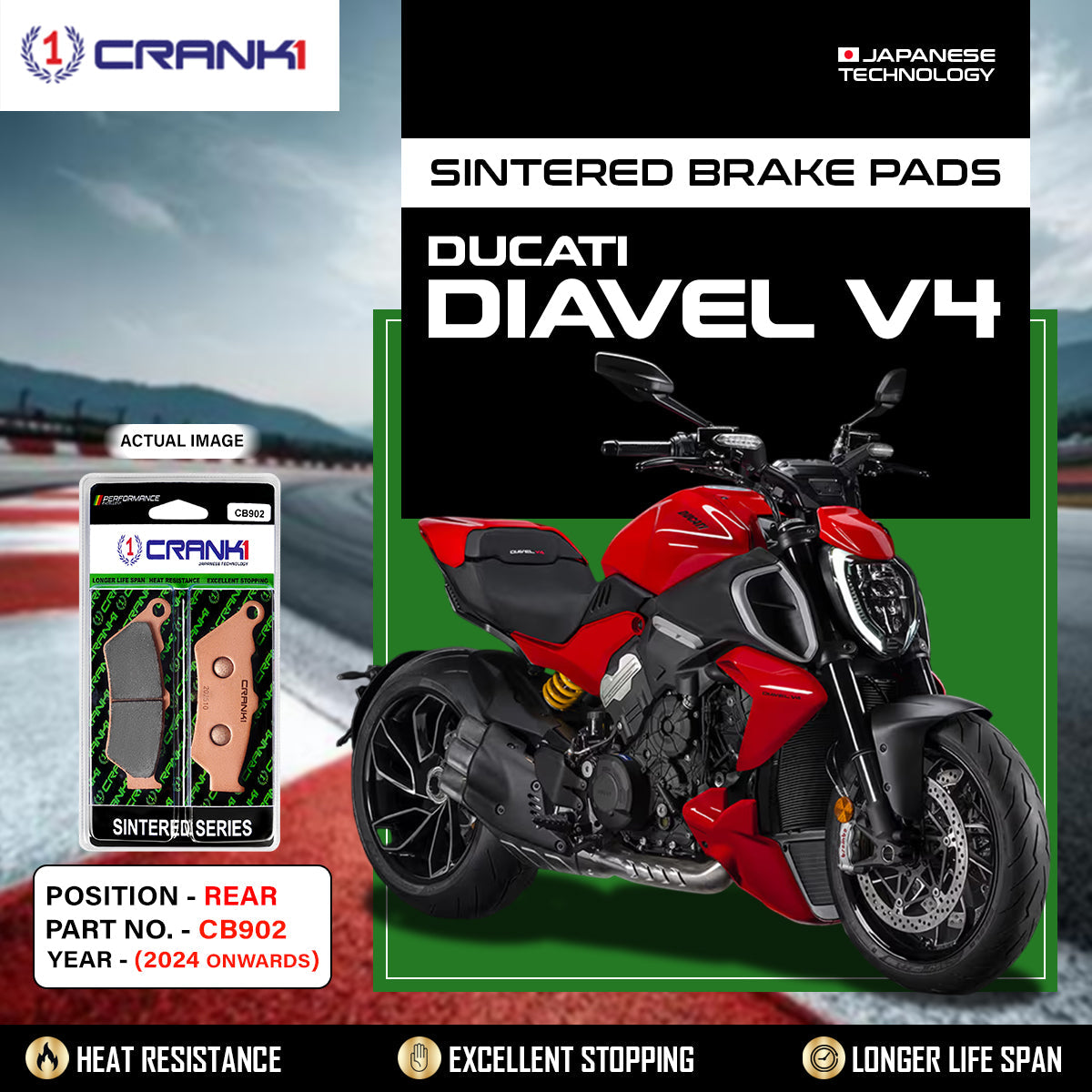 Sintered Brake Pads For Ducati Diavel V4 (2024 Onwards) - Rear - CB902 - 1 Set - CRANK1