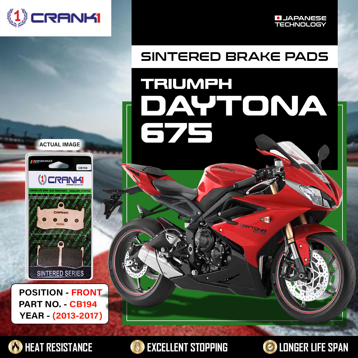 Sintered Brake Pads For Triumph Daytona 675 (2013-2017) - Front - CB194 - 2 Sets Required - CRANK1