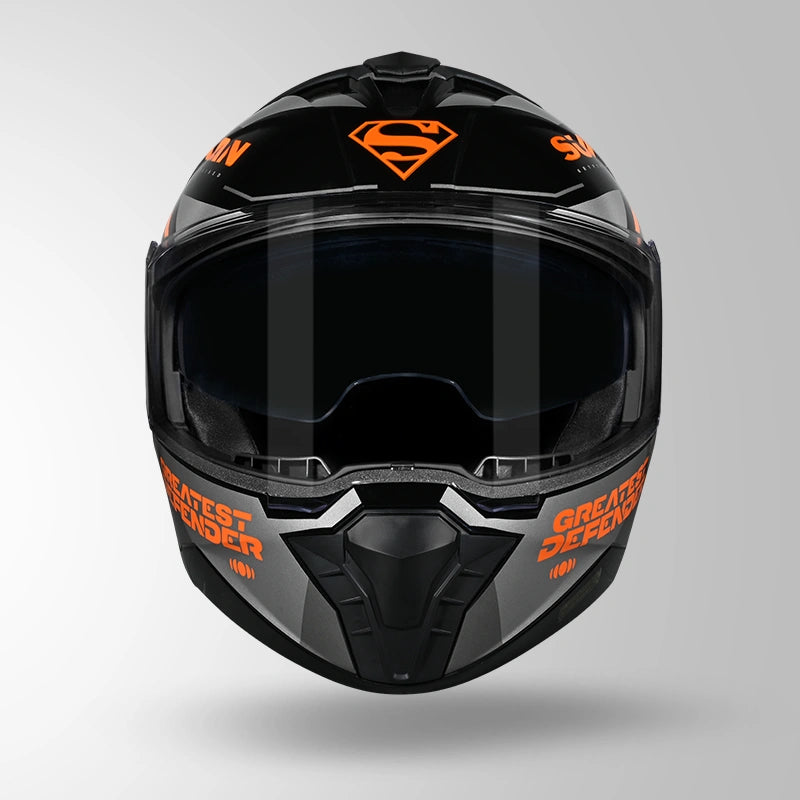 Studds Trooper Superman Edition Flip-Up Helmet - MATT BLACK & ORANGE | ISI & DOT Certified Modular Motorcycle Helmet
