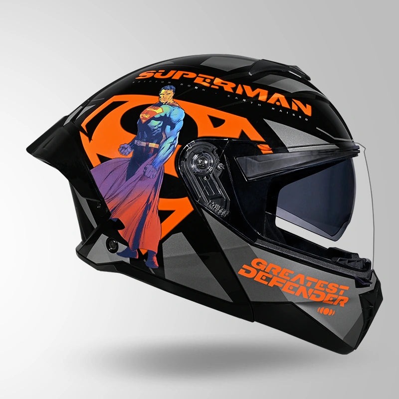 Studds Trooper Superman Edition Flip-Up Helmet - MATT BLACK & ORANGE | ISI & DOT Certified Modular Motorcycle Helmet