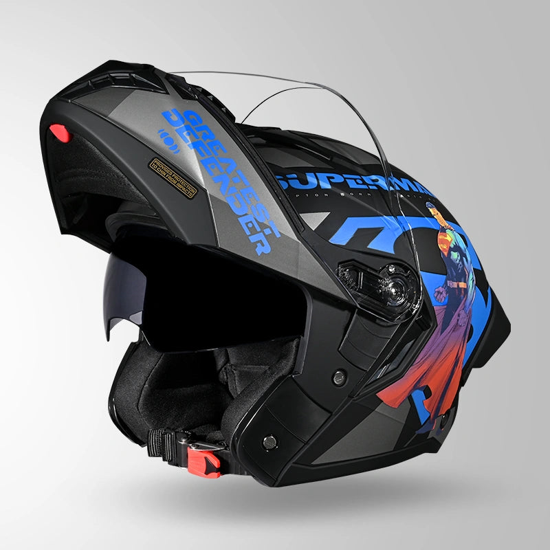 Studds Trooper Superman Edition Flip-Up Helmet - MATT BLACK & BLUE | ISI & DOT Certified Modular Motorcycle Helmet (Copy)