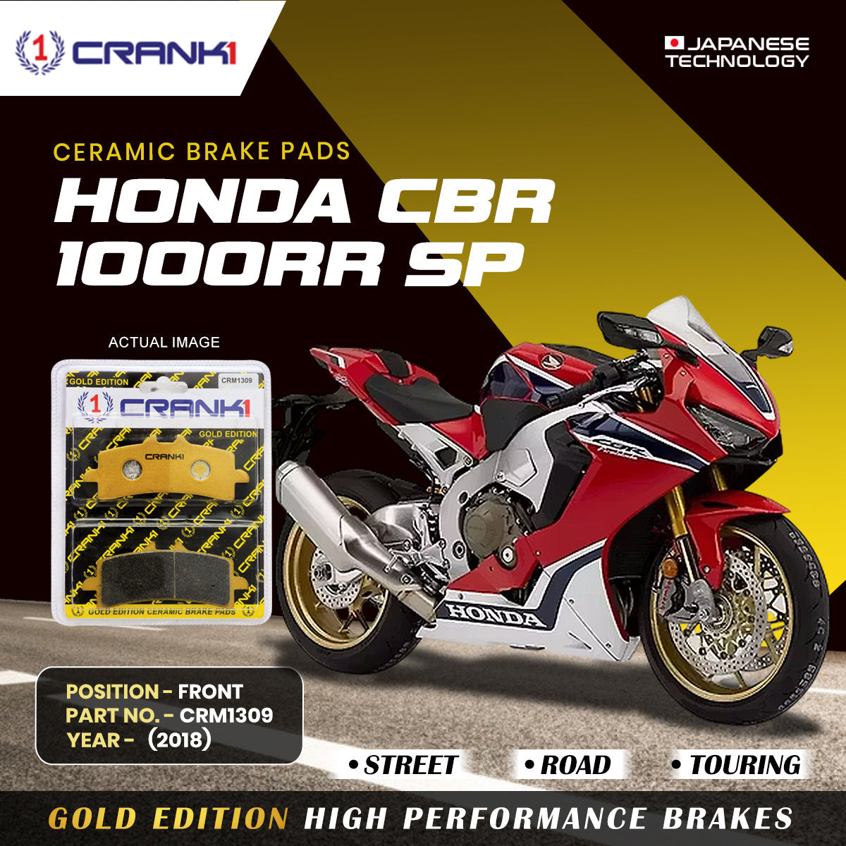 Ceramic Brake Pads For Honda CBR 1000RR SP (2018) - Front - CRM1309 - 2 Sets - CRANK1