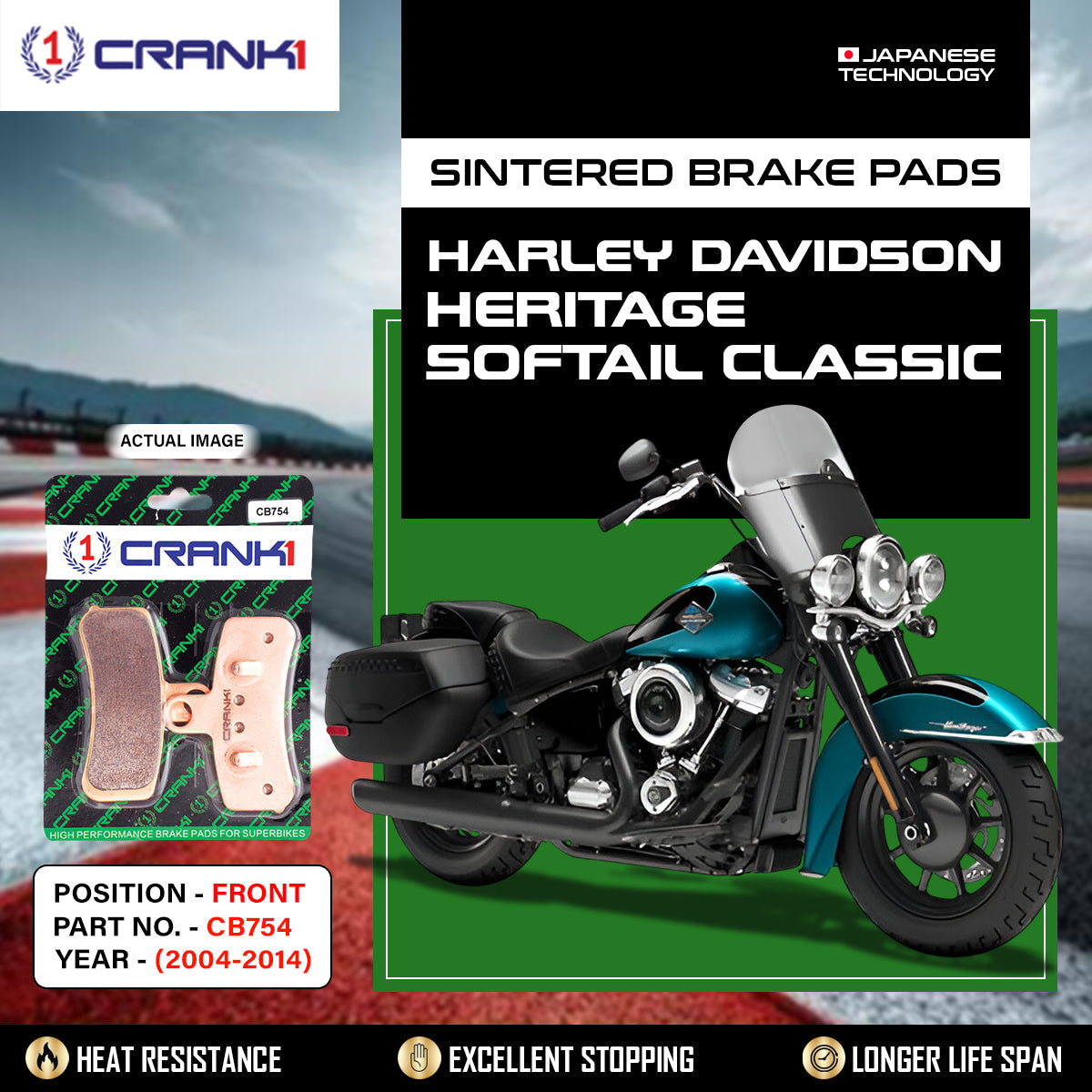 Sintered Brake Pads For Harley Davidson Heritage Softail Classic (2004-2014) - Front - CB754 - 1 Set - CRANK1