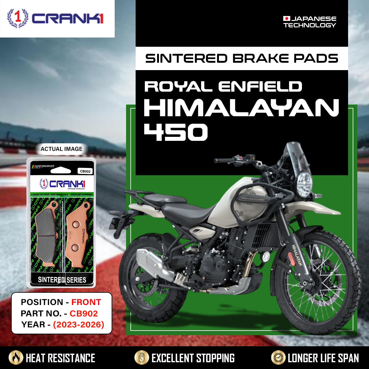Sintered Brake Pads For Royal Enfield Himalayan 450 (2023-2026) - Front - CB902 - 1 Set - CRANK1