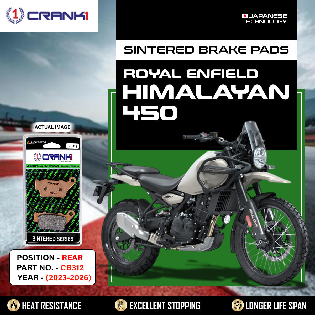 Sintered Brake Pads For Royal Enfield Himalayan 450 (2023-2026) - Rear - CB312 - 1 Set - CRANK1