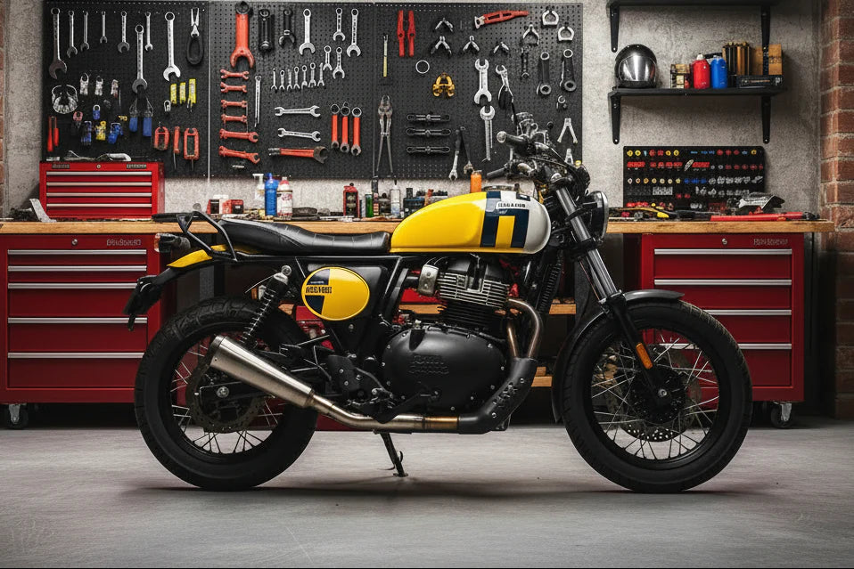 Royal Enfield Bear 650 Resonator Box Delete Mid Pipe & Slip-On Exhaust Set