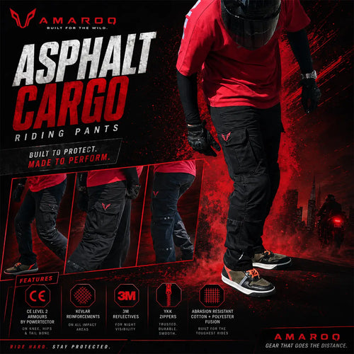 AMAROQ Asphalt Riding Cargo | Premium Motorcycle Riding Cargos with Kevlar and CE Level 2 Armor Protection