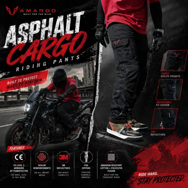 AMAROQ Asphalt Riding Cargo | Premium Motorcycle Riding Cargos with Kevlar and CE Level 2 Armor Protection