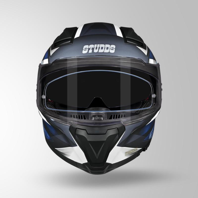 Studds Helios Effect Full Face Helmet- BLACK & CHAMELEON BLUE | ISI & DOT Certified Dual Visor Motorcycle Helmet (Copy)