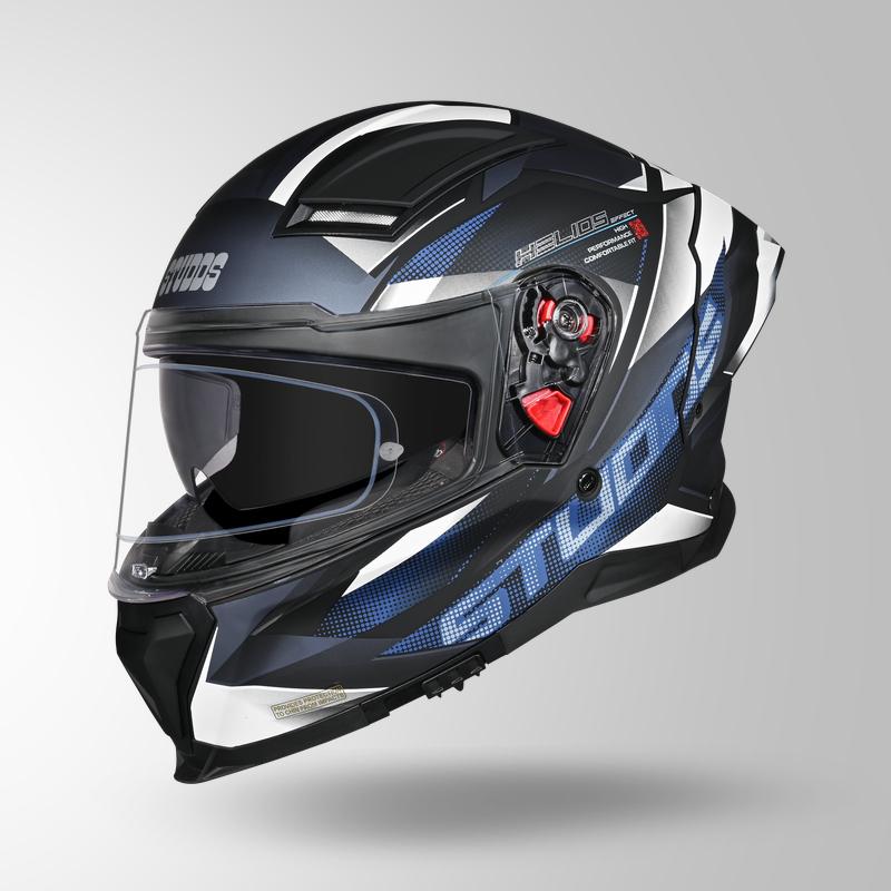 Studds Helios Effect Full Face Helmet- BLACK & CHAMELEON BLUE | ISI & DOT Certified Dual Visor Motorcycle Helmet (Copy)