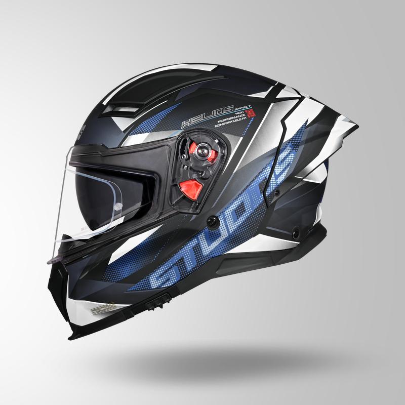 Studds Helios Effect Full Face Helmet- BLACK & CHAMELEON BLUE | ISI & DOT Certified Dual Visor Motorcycle Helmet (Copy)