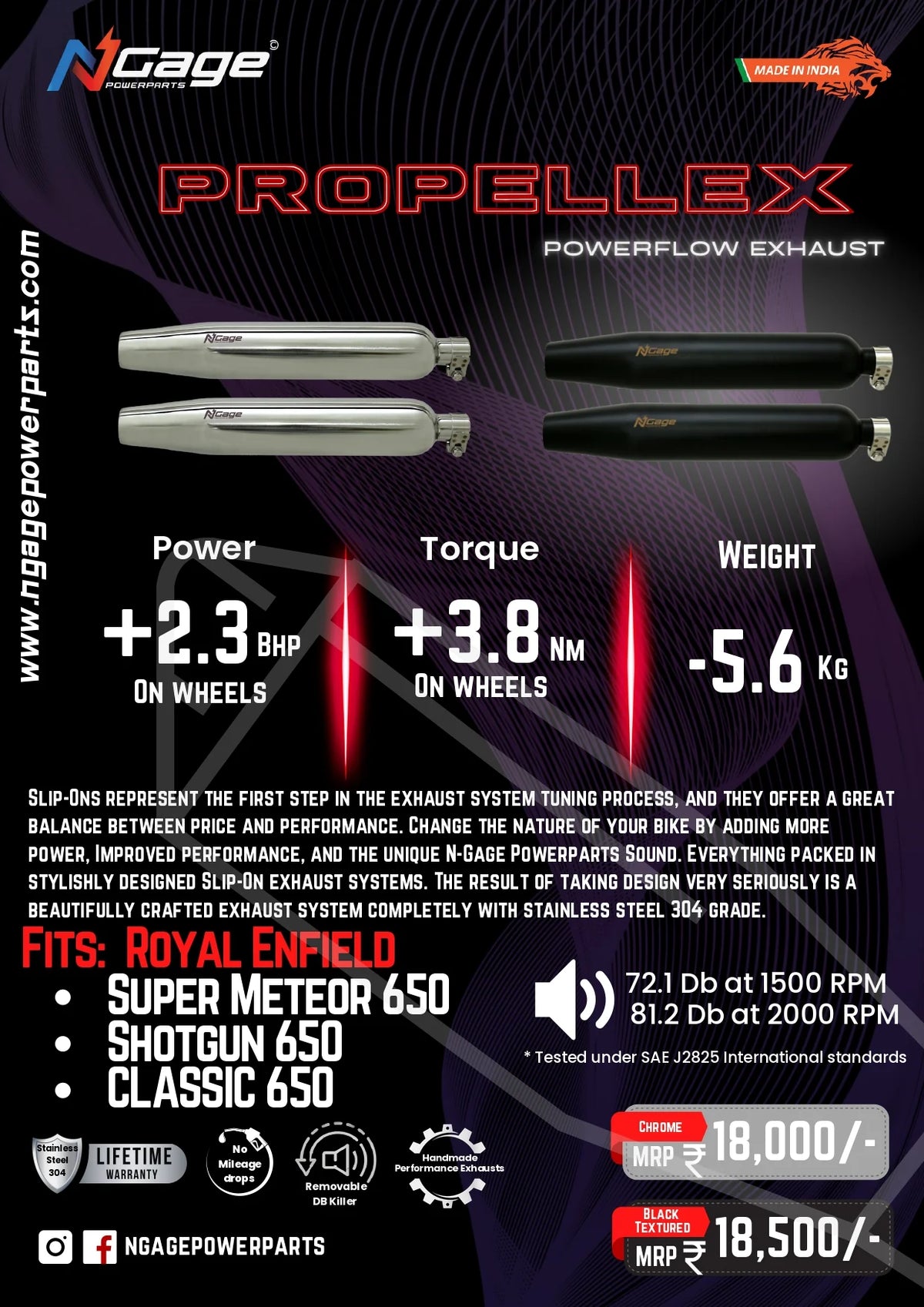 N-Gage Propellex Slip-On Exhaust for Royal Enfield Super Meteor 650 / Shotgun 650 / Classic 650