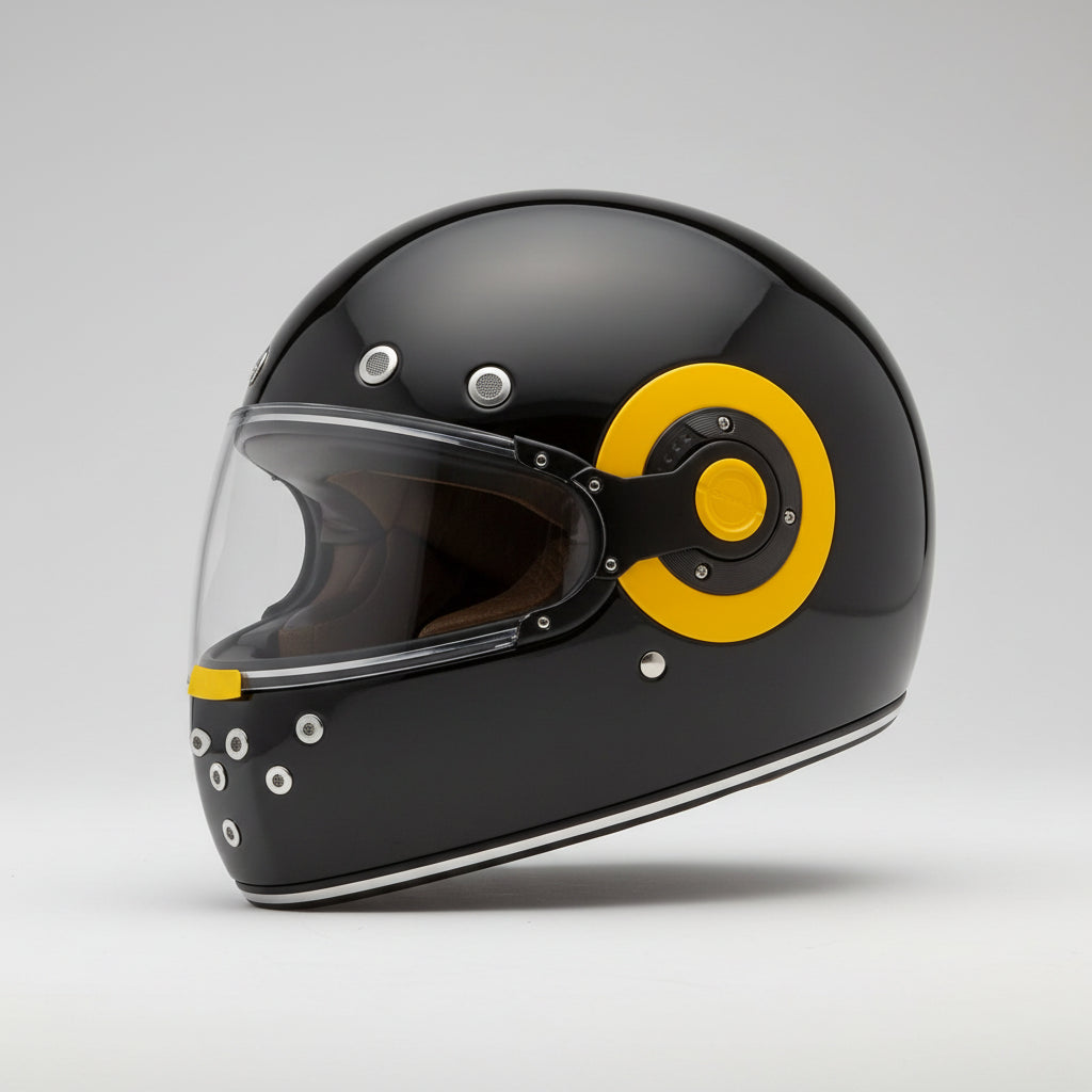 SMK Retro Solid Full Face Helmet – Vintage Style, ECE, DOT & ISI Certified Black (GL240)