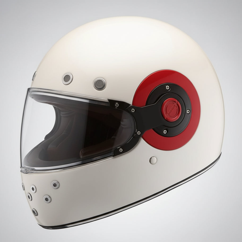 SMK Retro Solid Full Face Helmet – Vintage Style, ECE, DOT & ISI Certified White (GL130)