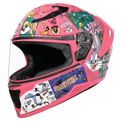 Studds Raider Youth Looney Tunes Edition Helmet Blue Purple Green XS | ISI Certified Kids Motorcycle Helmet