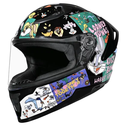 Studds Raider Youth Looney Tunes Edition Helmet Blue Purple Green XS | ISI Certified Kids Motorcycle Helmet
