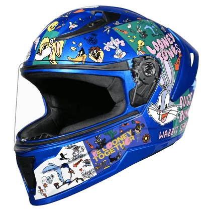Studds Raider Youth Looney Tunes Edition Helmet Blue Purple Green XS | ISI Certified Kids Motorcycle Helmet