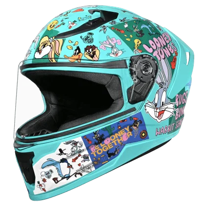 Studds Raider Youth Looney Tunes Edition Helmet Blue Purple Green XS | ISI Certified Kids Motorcycle Helmet
