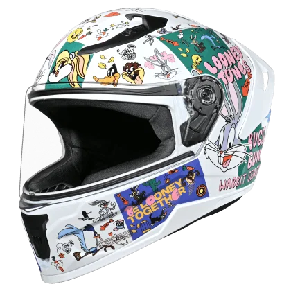 Studds Raider Youth Looney Tunes Edition Helmet Blue Purple Green XS | ISI Certified Kids Motorcycle Helmet